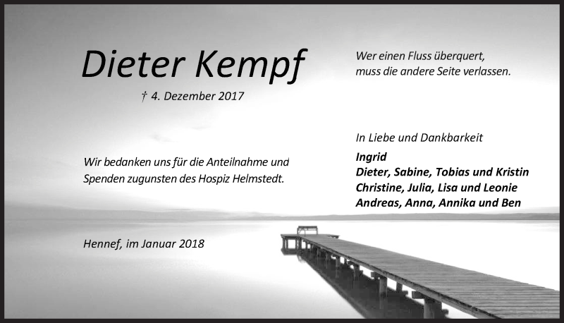  Traueranzeige für Dieter Kempf vom 17.01.2018 aus  Extra Blatt 