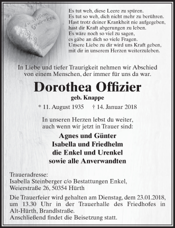 Anzeige von Dorothea Offizier von  Sonntags-Post 