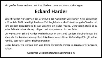 Anzeige von Eckard Harder von Kölner Stadt-Anzeiger / Kölnische Rundschau / Express