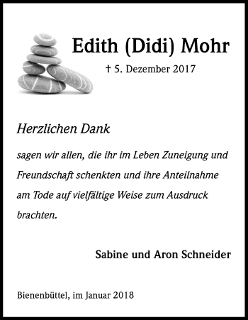 Anzeige von Edith Didi Mohr von Kölner Stadt-Anzeiger / Kölnische Rundschau / Express