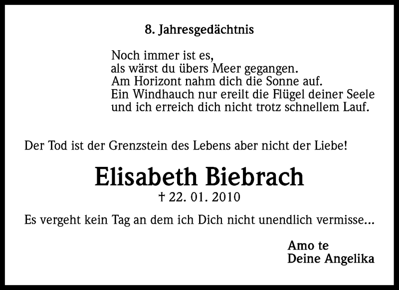  Traueranzeige für Elisabeth Biebrach vom 18.07.2023 aus Kölner Stadt-Anzeiger / Kölnische Rundschau / Express