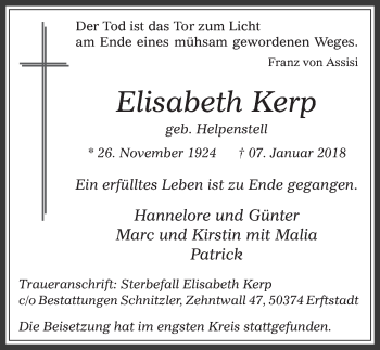Anzeige von Elisabeth Kerp von  Werbepost 