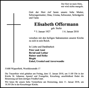 Anzeige von Elisabeth Offermann von Kölner Stadt-Anzeiger / Kölnische Rundschau / Express