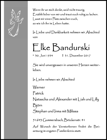 Anzeige von Elke Bandurski von  Anzeigen Echo 