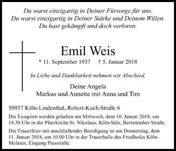 Anzeige von Emil Weis von Kölner Stadt-Anzeiger / Kölnische Rundschau / Express