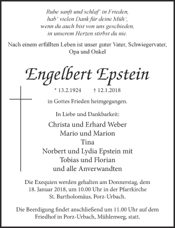Anzeige von Engelbert Epstein von  Kölner Wochenspiegel 