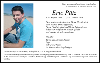 Anzeige von Eric Pütz von Kölner Stadt-Anzeiger / Kölnische Rundschau / Express