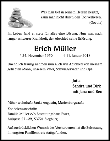 Anzeige von Erich Müller von Kölner Stadt-Anzeiger / Kölnische Rundschau / Express