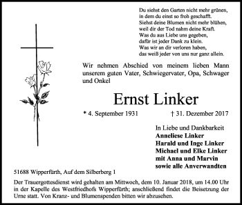 Anzeige von Ernst Linker von Kölner Stadt-Anzeiger / Kölnische Rundschau / Express