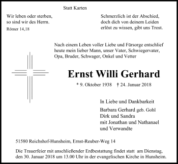 Anzeige von Ernst Willi Gerhard von Kölner Stadt-Anzeiger / Kölnische Rundschau / Express