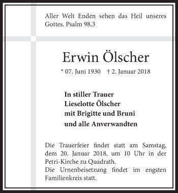 Anzeige von Erwin Ölscher von  Sonntags-Post 