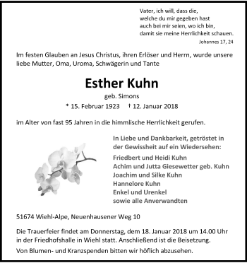 Anzeige von Esther Kuhn von Kölner Stadt-Anzeiger / Kölnische Rundschau / Express
