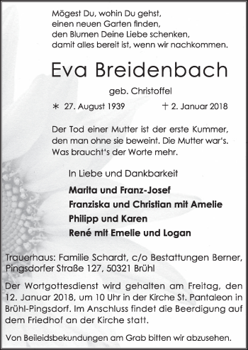 Anzeige von Eva Breidenbach von  Schlossbote/Werbekurier 