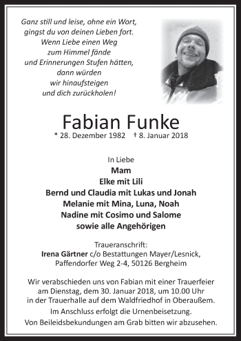 Anzeige von Fabian Funke von  Werbepost 