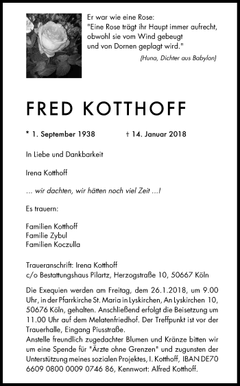 Anzeige von Fred Kotthoff von Kölner Stadt-Anzeiger / Kölnische Rundschau / Express