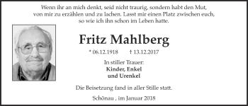 Anzeige von Fritz Mahlberg von  Blickpunkt Euskirchen 