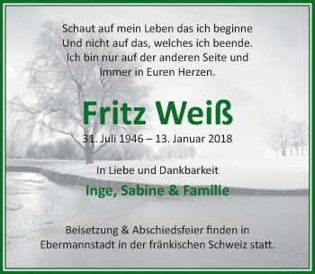 Anzeige von Fritz Weiß von  Extra Blatt 