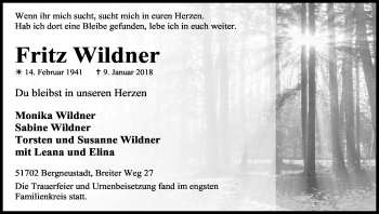 Anzeige von Fritz Wildner von Kölner Stadt-Anzeiger / Kölnische Rundschau / Express