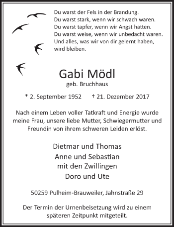 Anzeige von Gabi Mödl von  Sonntags-Post 