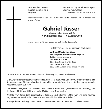 Anzeige von Gabriel Jüssen von Kölner Stadt-Anzeiger / Kölnische Rundschau / Express