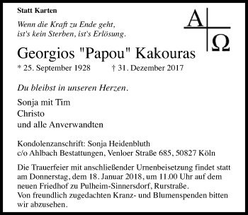 Anzeige von Georgios Kakouras von  Sonntags-Post 