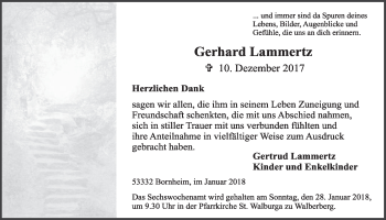 Anzeige von Gerhard Lammertz von  Schlossbote/Werbekurier 