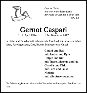 Anzeige von Gernot Caspari von Kölner Stadt-Anzeiger / Kölnische Rundschau / Express