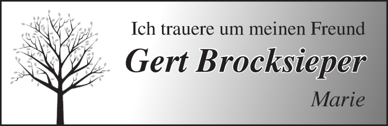  Traueranzeige für Gert Brocksieper vom 10.01.2018 aus  Lokalanzeiger 
