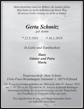 Anzeige von Gerta Schmitz von  Werbepost 