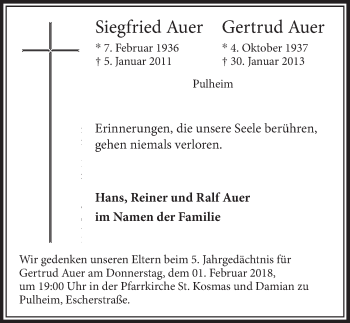 Anzeige von Gertrud Auer von  Sonntags-Post 