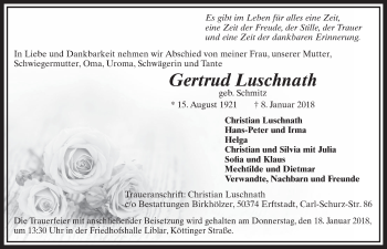 Anzeige von Gertrud Luschnath von  Sonntags-Post 