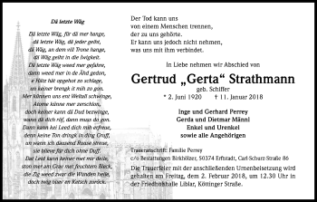 Anzeige von Gertrud  Strathmann von Kölner Stadt-Anzeiger / Kölnische Rundschau / Express