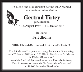 Anzeige von Gertrud Tirtey von  Werbepost 