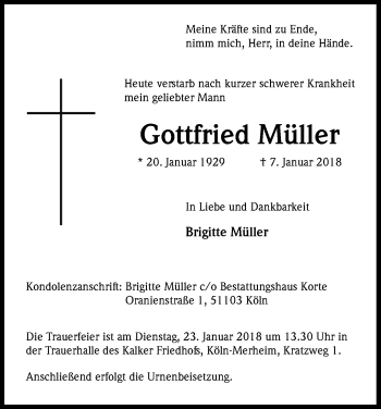 Anzeige von Gottfried Müller von Kölner Stadt-Anzeiger / Kölnische Rundschau / Express