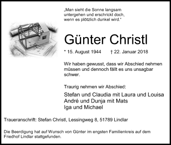 Anzeige von Günter Christl von Kölner Stadt-Anzeiger / Kölnische Rundschau / Express