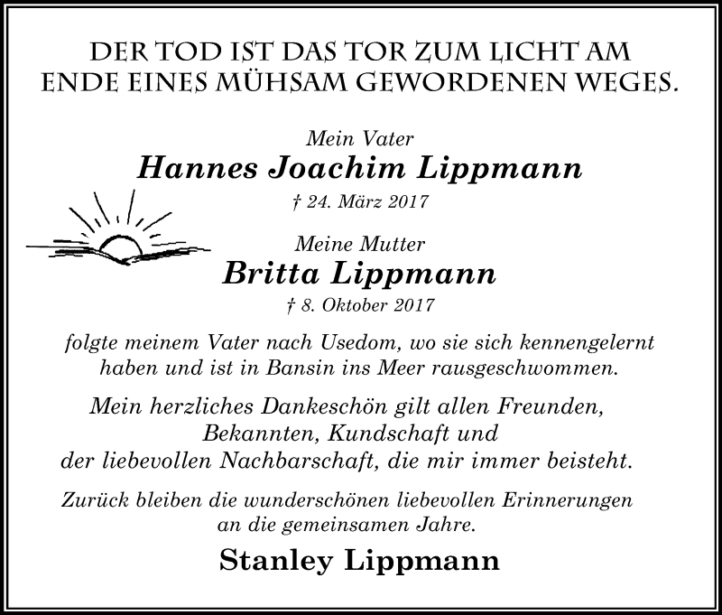  Traueranzeige für Hannes Joachim Lippmann vom 13.01.2018 aus Kölner Stadt-Anzeiger / Kölnische Rundschau / Express
