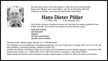 Anzeige von Hans-Dieter Pöller von Kölner Stadt-Anzeiger / Kölnische Rundschau / Express