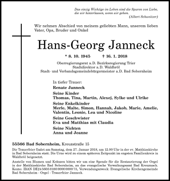 Anzeige von Hans-Georg Janneck von Kölner Stadt-Anzeiger / Kölnische Rundschau / Express