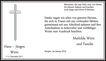 Anzeige von Hans-Jürgen Wirtz von  Sonntags-Post 