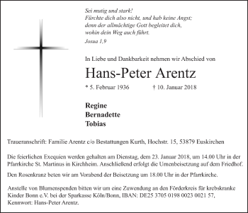 Anzeige von Hans-Peter Arentz von  Blickpunkt Euskirchen 