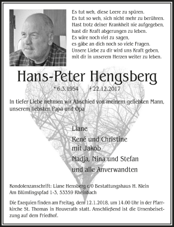 Anzeige von Hans-Peter Hengsberg von  Blickpunkt Euskirchen 