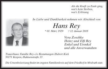 Anzeige von Hans Rey von  Werbepost 