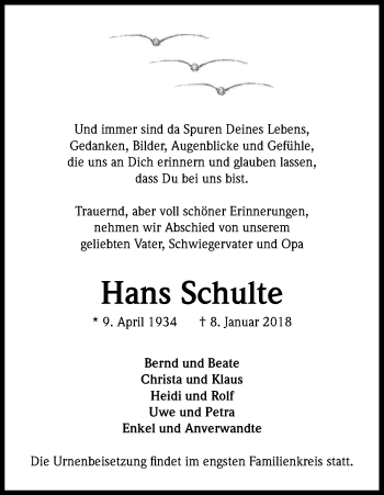 Anzeige von Hans Schulte von Kölner Stadt-Anzeiger / Kölnische Rundschau / Express