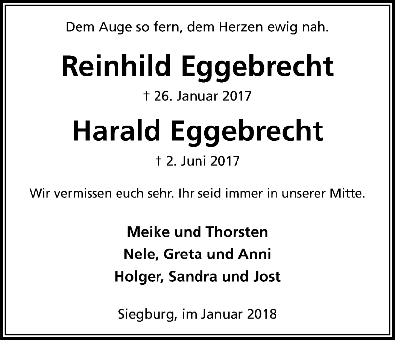  Traueranzeige für Harald Eggebrecht vom 27.01.2018 aus Kölner Stadt-Anzeiger / Kölnische Rundschau / Express