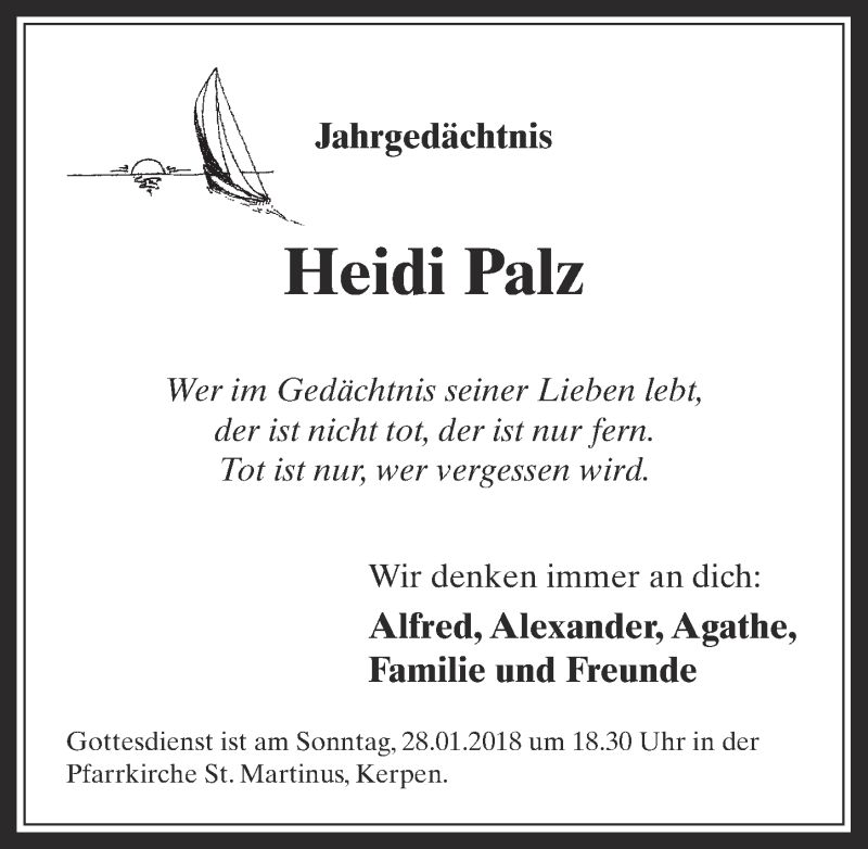  Traueranzeige für Heidi Palz vom 24.01.2018 aus  Werbepost 