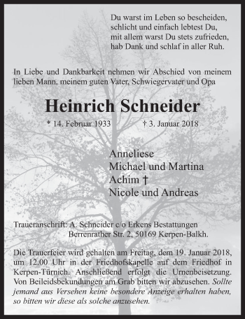 Anzeige von Heinrich Schneider von  Werbepost 