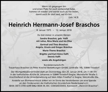 Anzeige von Heinrich Hermann-Josef Braschos von Kölner Stadt-Anzeiger / Kölnische Rundschau / Express