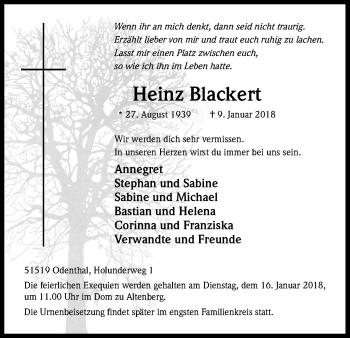 Anzeige von Heinz Blackert von Kölner Stadt-Anzeiger / Kölnische Rundschau / Express