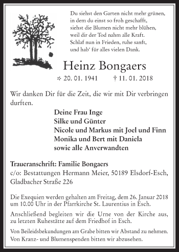 Anzeige von Heinz Bongaers von  Werbepost 