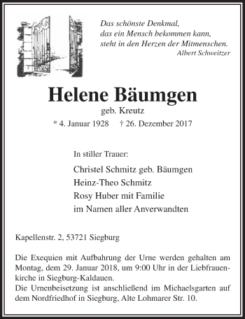 Anzeige von Helene Bäumgen von  Extra Blatt 